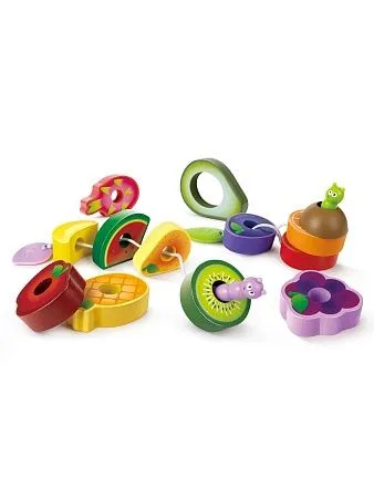 HAPE Игрушка деревянная шнуровка для детей &quot;Веселые гусеницы&quot; (14 предметов - шнурки и фрукты)