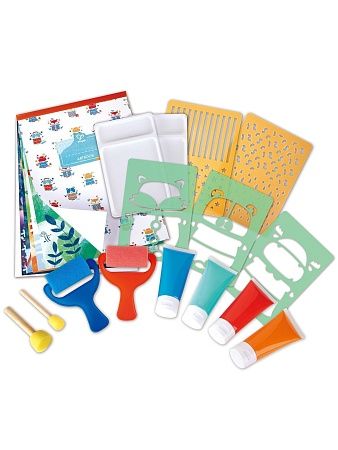 HAPE Развивающий детский игровой набор для рисования губкой и валиками по трафаретам